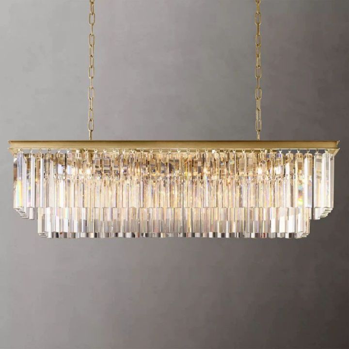 1920s Odeon Crystal Art Deco Rectangular Chandelier 49"