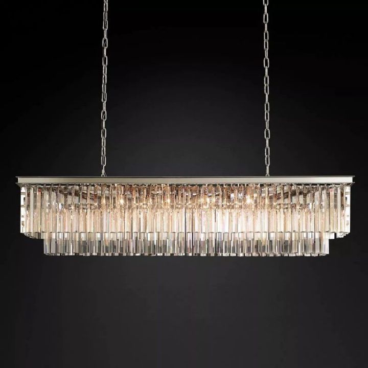 1920s Odeon Crystal Art Deco Rectangular Chandelier 59"