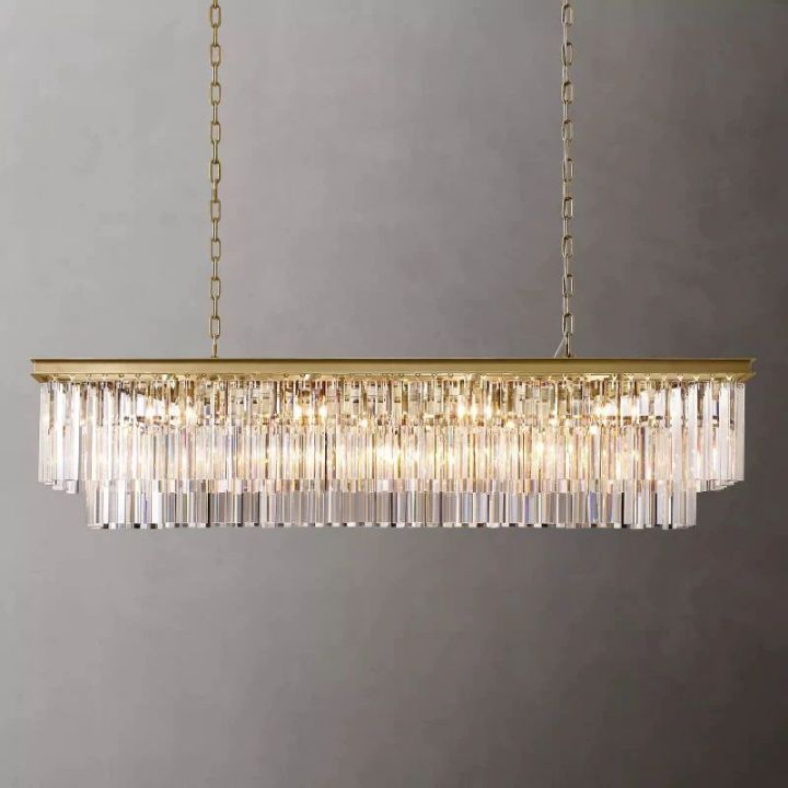 1920s Odeon Crystal Art Deco Rectangular Chandelier 59"