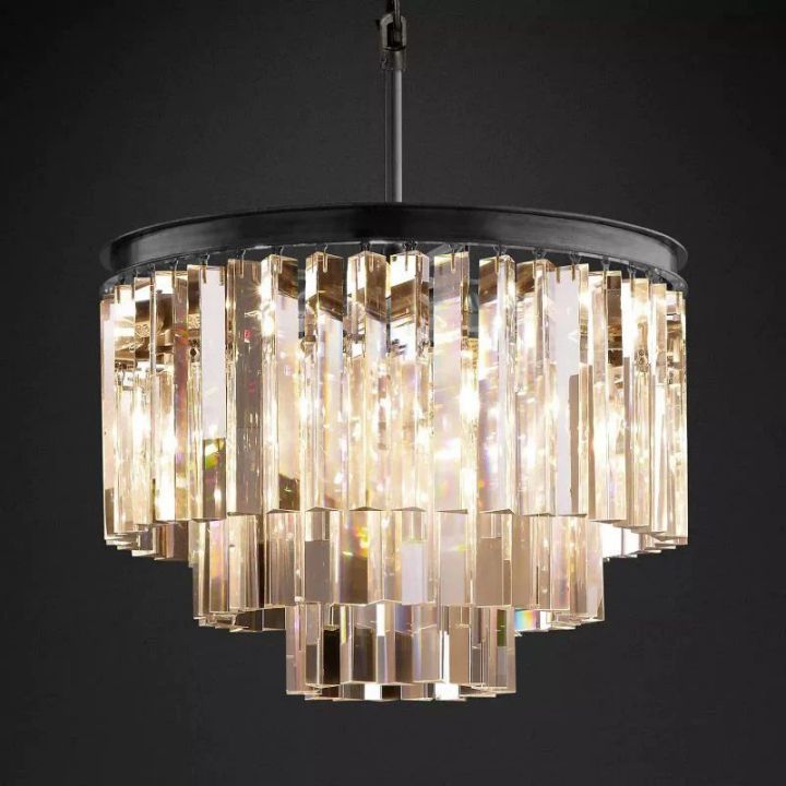 1920s Odeon Crystal Art Deco Round Chandelier 20"