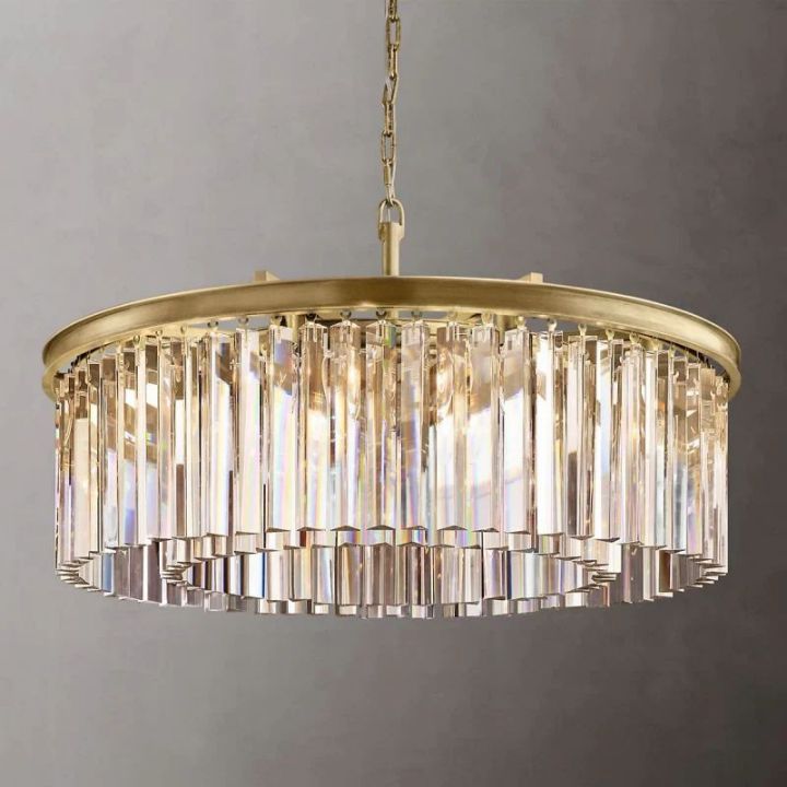 1920s Odeon Crystal Art Deco Single Round Chandelier 32"D/43"D