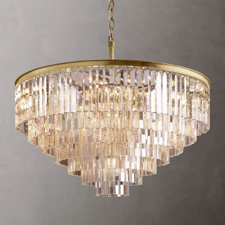 1920s Odeon Crystal Art Deco Round Chandelier 44"
