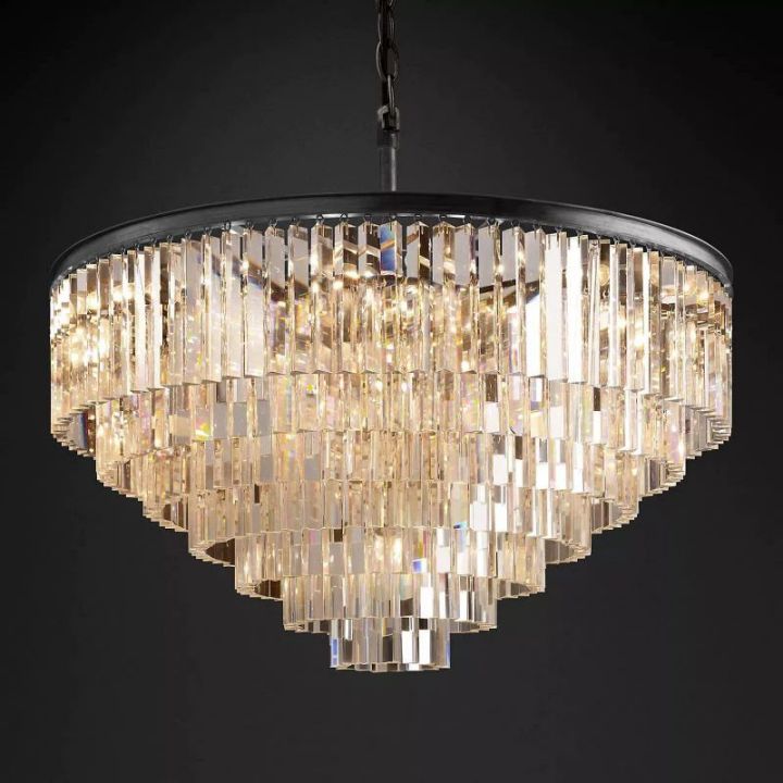 1920s Odeon Crystal Art Deco Round Chandelier 44"