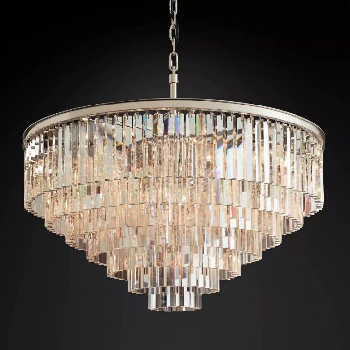 1920s Odeon Crystal Art Deco Round Chandelier 44"