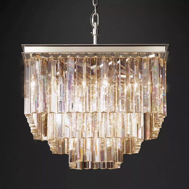 1920s Odeon Crystal Art Deco Square Chandelier 22"