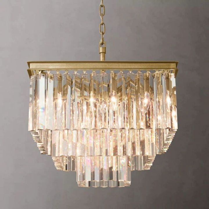 1920s Odeon Crystal Art Deco Square Chandelier 22"