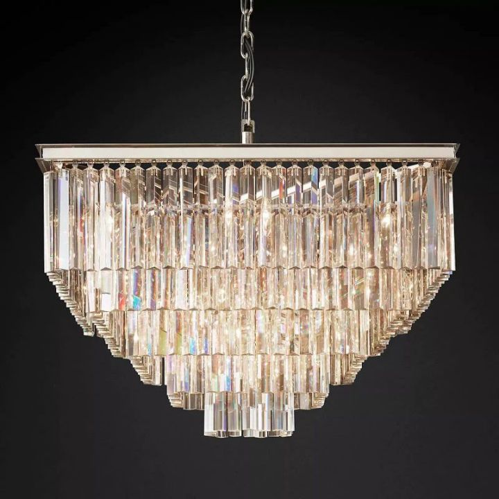 1920s Odeon Crystal Art Deco Square Chandelier 34"