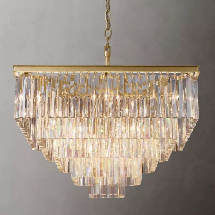 1920s Odeon Crystal Art Deco Square Chandelier 34"