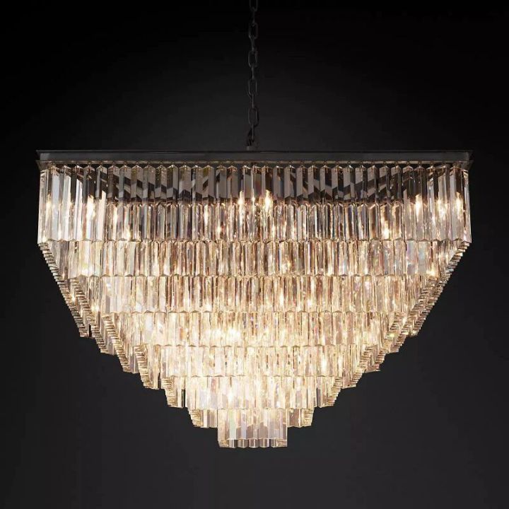 1920s Odeon Crystal Art Deco Square Chandelier 47"