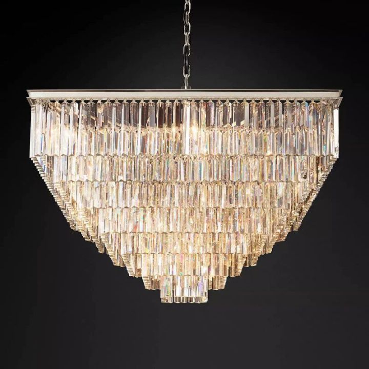 1920s Odeon Crystal Art Deco Square Chandelier 47"