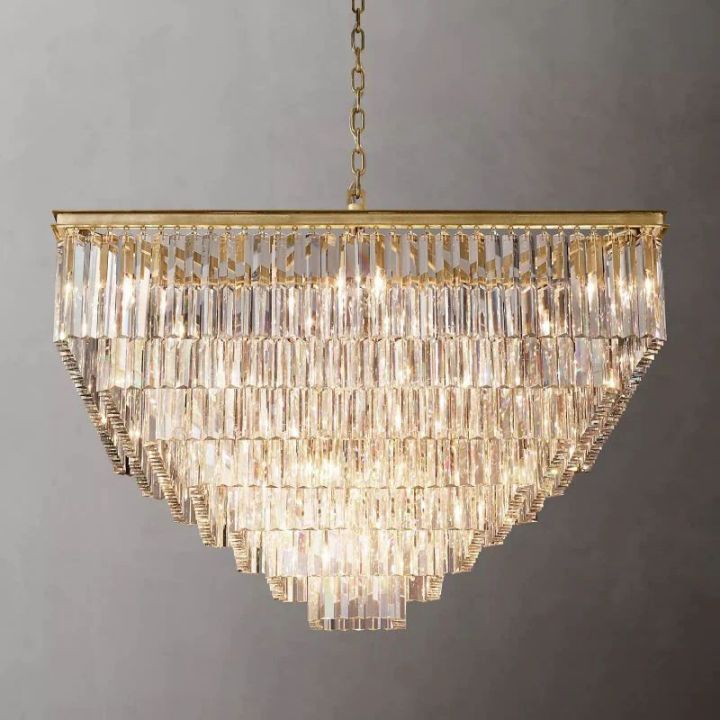 1920s Odeon Crystal Art Deco Square Chandelier 47"