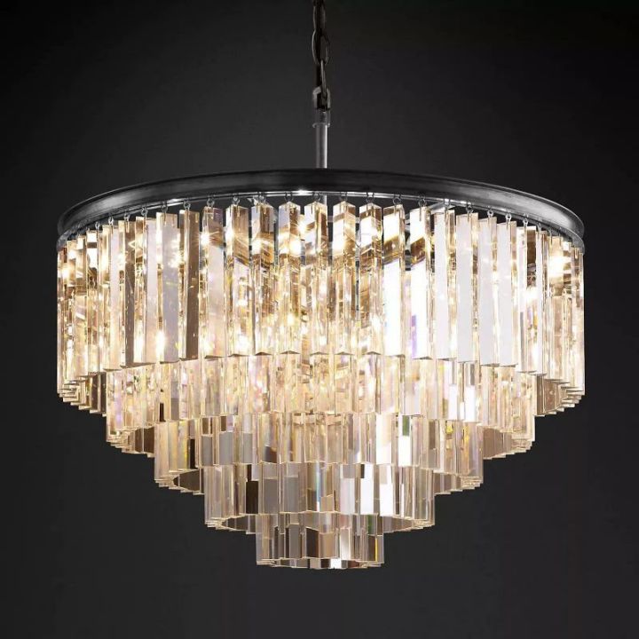 1920s Odeon Crystal Art Deco Round Chandelier 32"