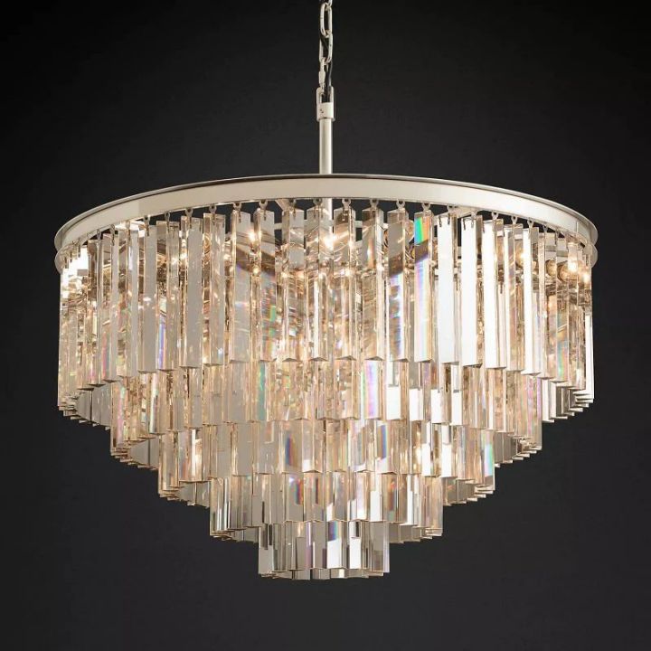 1920s Odeon Crystal Art Deco Round Chandelier 32"