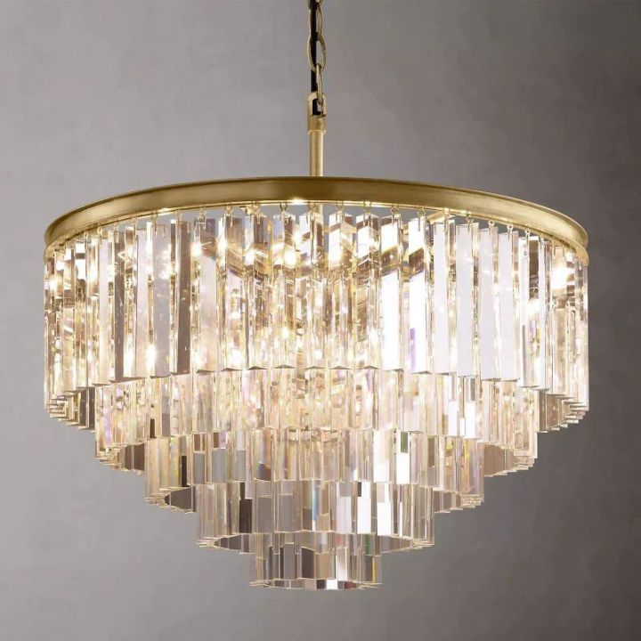 1920s Odeon Crystal Art Deco Round Chandelier 32"