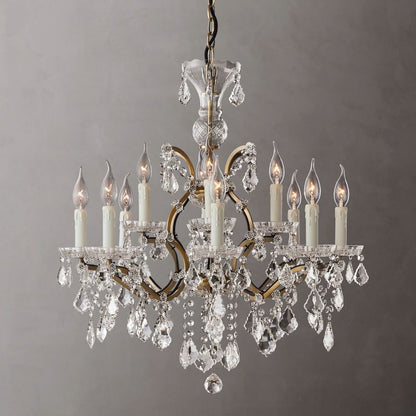 19th C. Rococo Iron & Crystal Round Chandelier 28"