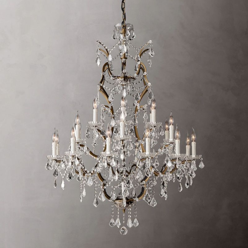 19th C. Rococo Iron & Crystal Round Chandelier 40"