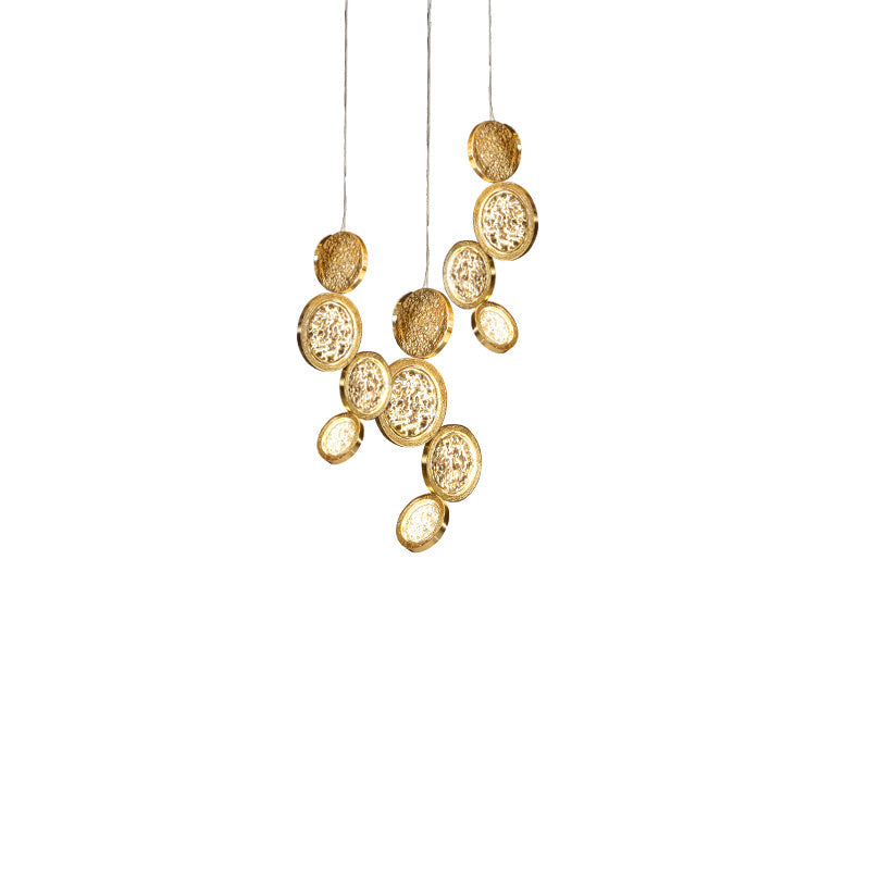 Modern Copper LED Circular Luxury Light Fixture. Staircase Chandelier  Kevin Studio 13.78" W x 47.24" H  