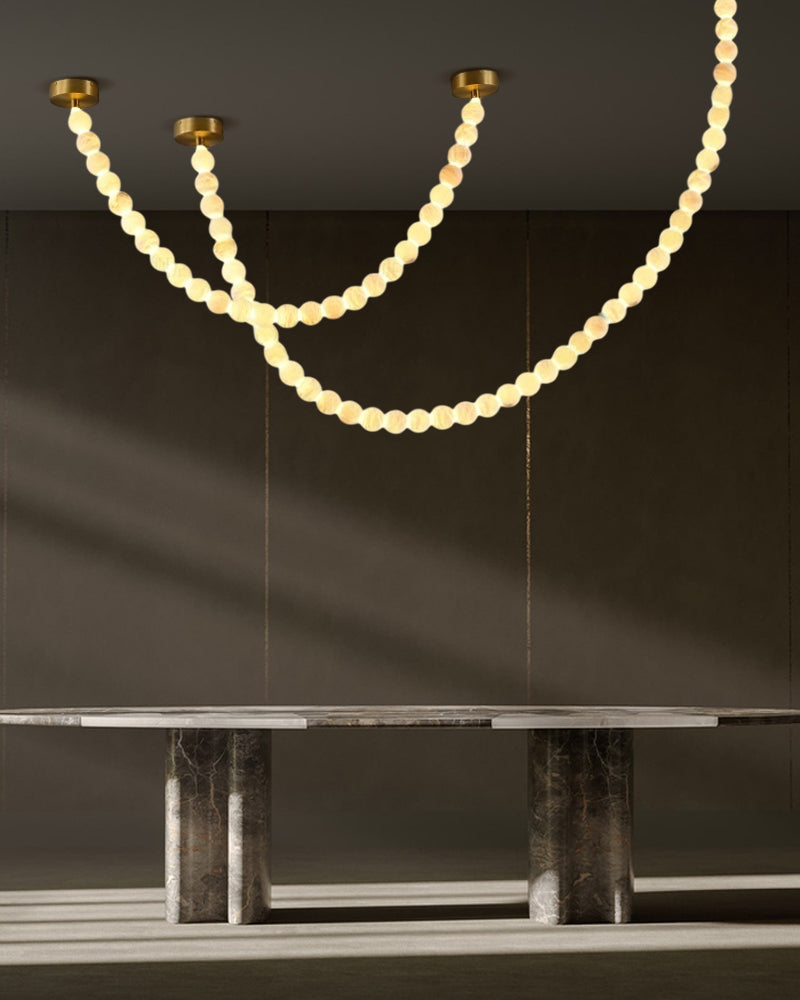 Modern LED Natural Alabaster Globes Beads Hanging Chandelier Indoor Lighting Fixture by Meetlighting