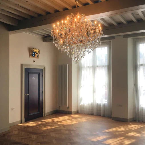 Luxury 25-Light Candle Crystal Chandelier in Gold/Chrome Finish-MEET LIGHTING