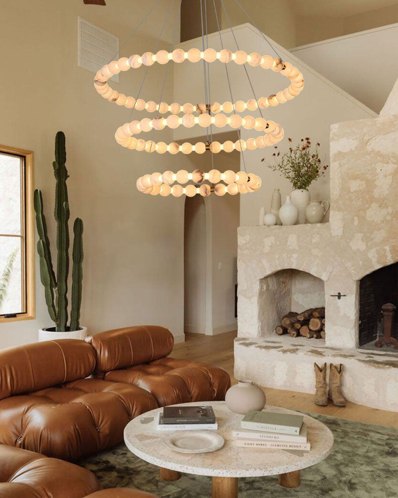 Pearl Alabaster Necklace Round Chandelier 20in 24in 31in 40in | Single Ring