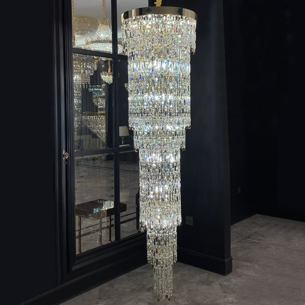 Luxury Modern Round Multi-layers Crystal Chandelier with Four Leaf Clover for Staircase/High-ceiling Space/ Foyer-MEET LIGHTING