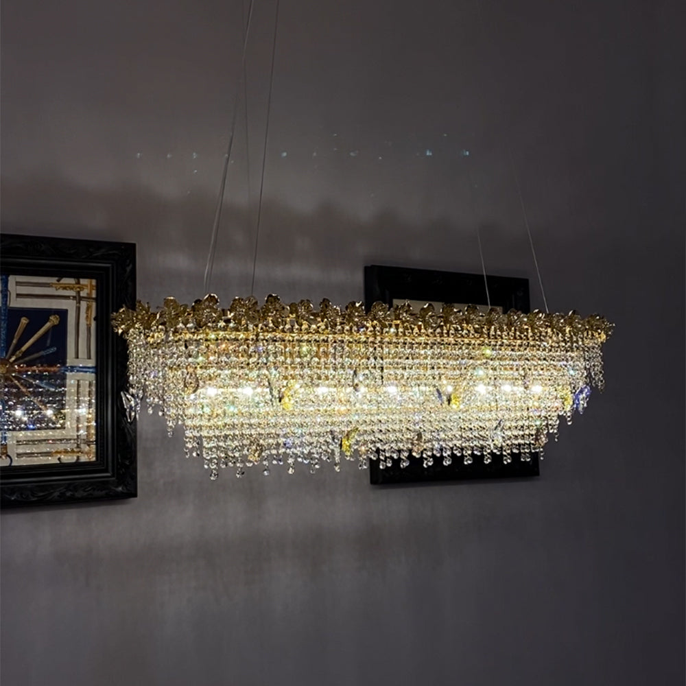 New Modern Luxury Rectangle Art Design Butterfly Crystal Chandelier for Kitchen Island/Dining Area-MEET LIGHTING