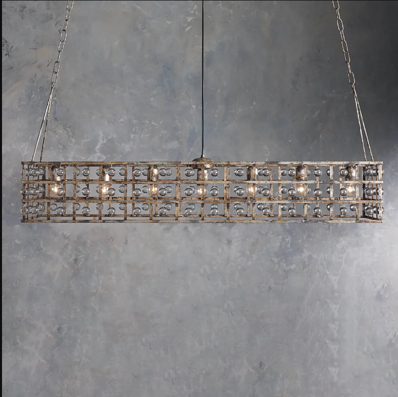 La Cage 50" Rectangular Chandelier in Silver by Meetlighting