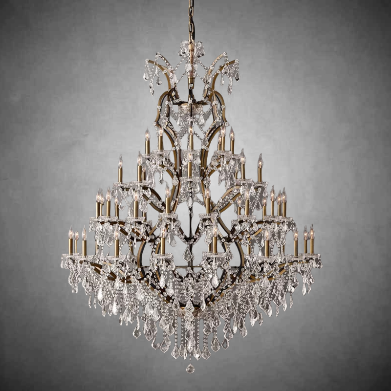 Victorian Rococo Iron & Crystal Round Chandelier 101 Inch