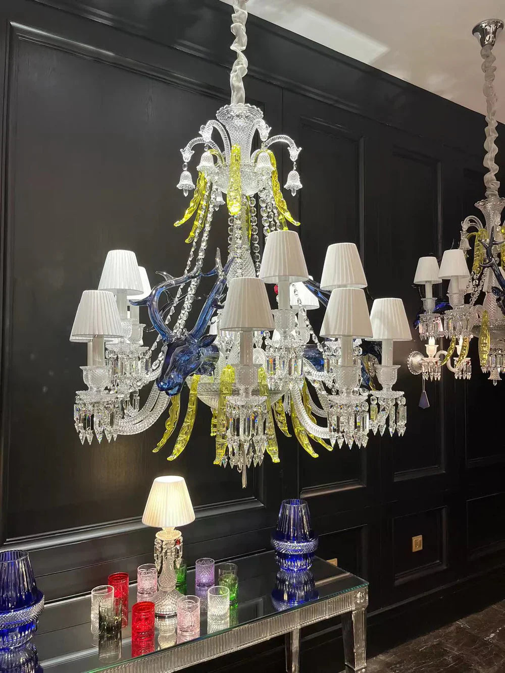 Traditional Colorful Candle Branch Blue Deer Crystal Chandelier for Living Room/Dining Room-MEET LIGHTING