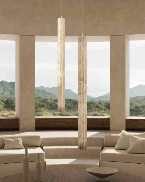 Vertical Roller Alabaster Pendant Light by Meetlighting