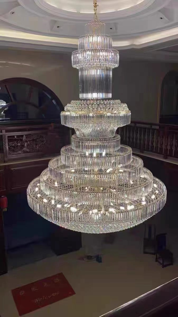 Golden Era Grand Cascade Clear Crystal Chandelier for High-ceiling-MEET LIGHTING