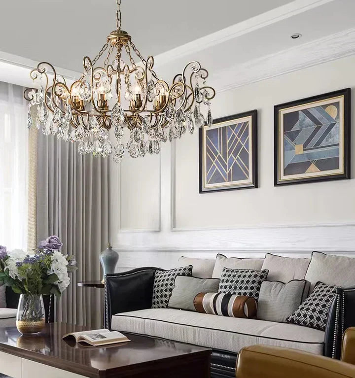 European Retro Light Luxury Crystal Pendant Electronic Candle Chandelier for Living Room / Dining Room / Bedroom-MEET LIGHTING