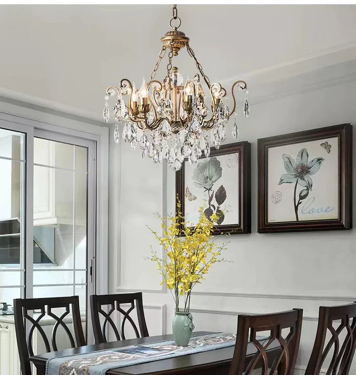 European Retro Light Luxury Crystal Pendant Electronic Candle Chandelier for Living Room / Dining Room / Bedroom-MEET LIGHTING