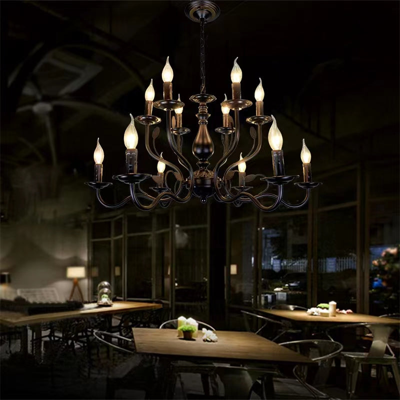 Multi Layer Iron Chandelier with Electronic Candles in Vintage Country Style for Living Room Cafe and Study-MEET LIGHTING