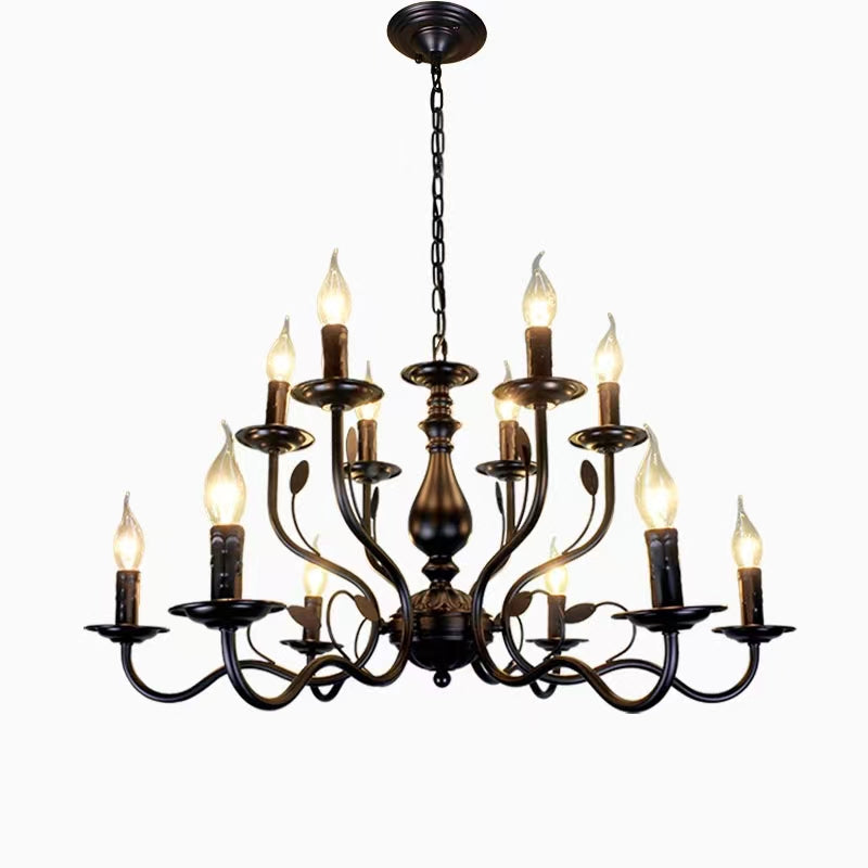Multi Layer Iron Chandelier with Electronic Candles in Vintage Country Style for Living Room Cafe and Study-MEET LIGHTING