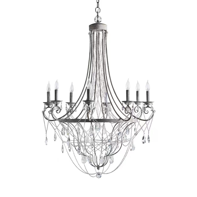 Affordable French Vintage Iron Crystal Pendant Candle Chandelier for Living Room / Restaurant / Cafe / Hotel lobby-MEET LIGHTING
