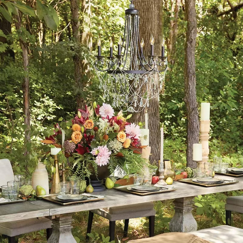 Affordable French Vintage Iron Crystal Pendant Candle Chandelier for Living Room / Restaurant / Cafe / Hotel lobby-MEET LIGHTING