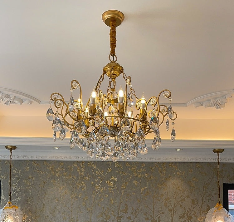 European Retro Light Luxury Crystal Pendant Electronic Candle Chandelier for Living Room / Dining Room / Bedroom-MEET LIGHTING