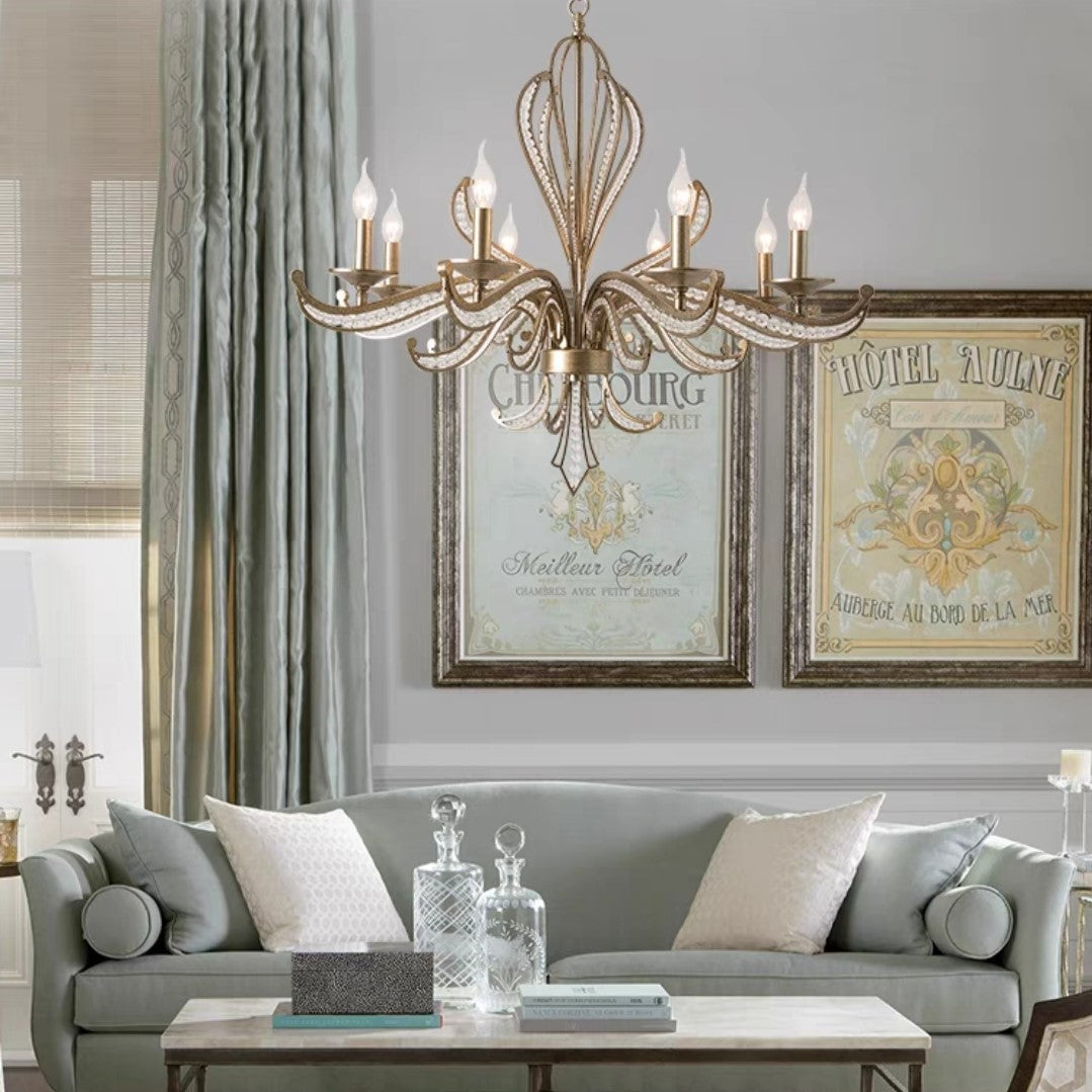 Vintage Style Silver Candle Chandelier for Living Room/Dining Room-MEET LIGHTING