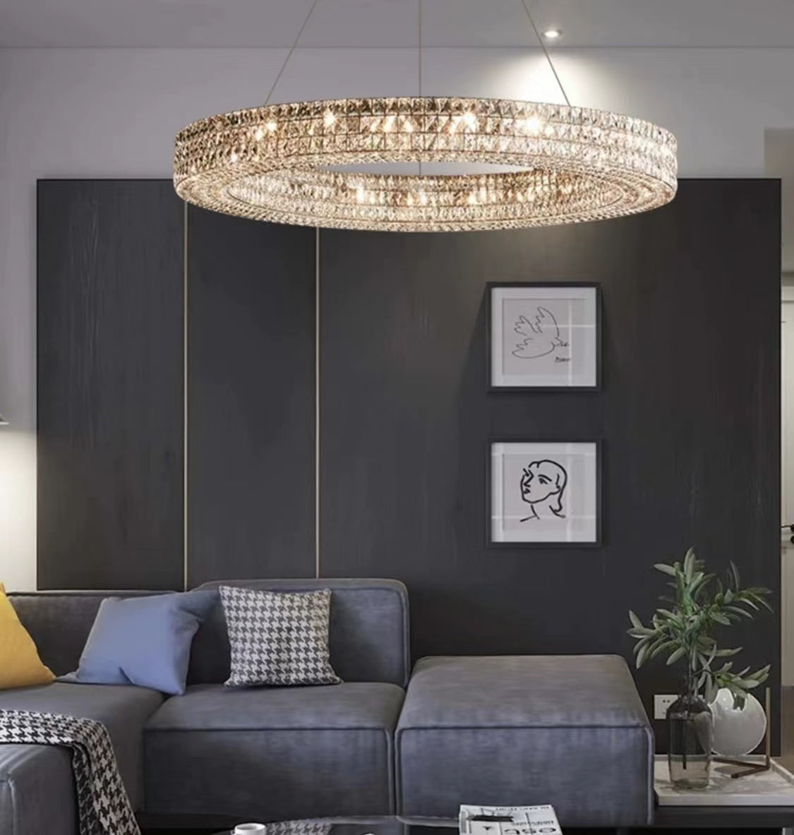 Oversized Modern Ring Pendant Light/Round Crystal Chandelier for Living/Dining Room/Bedroom-MEET LIGHTING