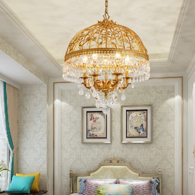 Baroque Luxury Full Copper Crystal Pendent Candle Chandelier for Entryway/Foyer/Dining Room-MEET LIGHTING