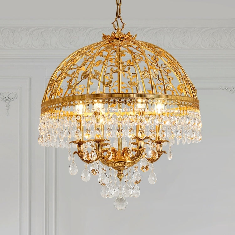 Baroque Luxury Full Copper Crystal Pendent Candle Chandelier for Entryway/Foyer/Dining Room-MEET LIGHTING