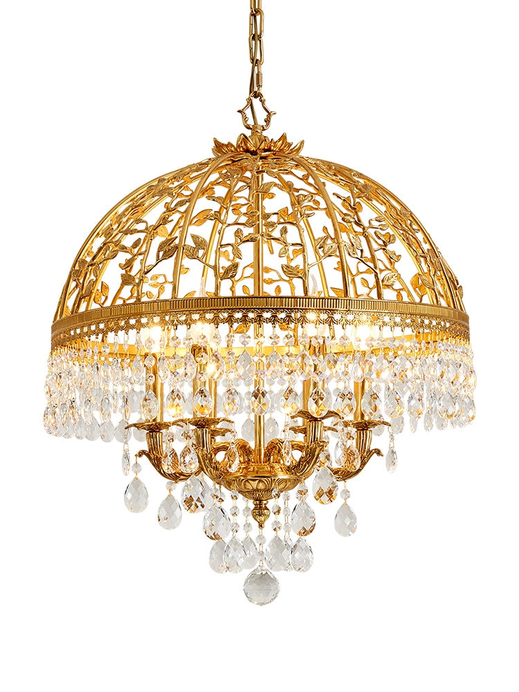 Baroque Luxury Full Copper Crystal Pendent Candle Chandelier for Entryway/Foyer/Dining Room-MEET LIGHTING