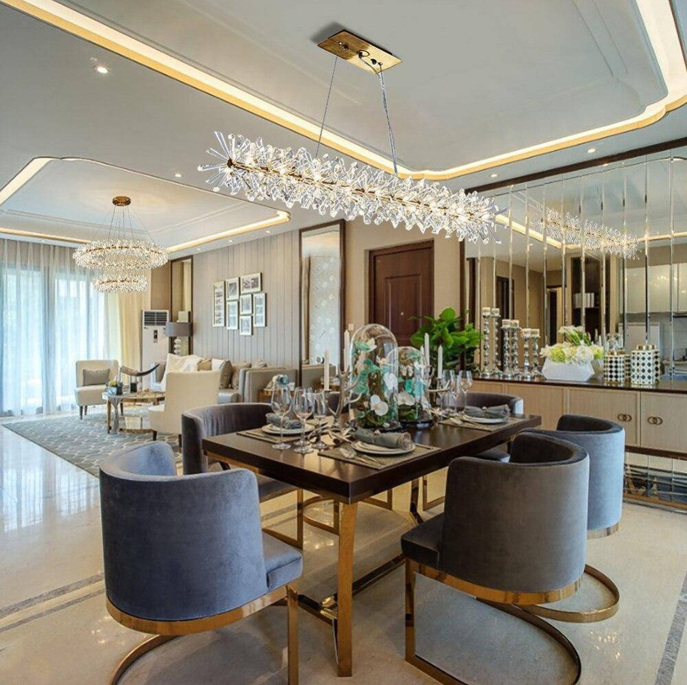 2 Wheel Frozen Ice Crystal Chandelier Light For Living Room Dining Hall-MEET LIGHTING