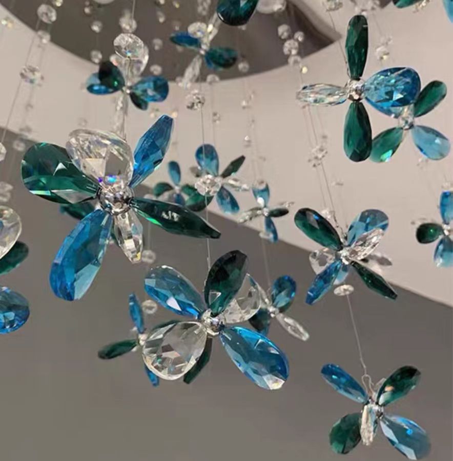 Extra Large Creative Luxury Petal Crystal Pendant Long Chandelier for Foyer/Staircase/Entrance Dining Hall Spiral Ceiling Light-MEET LIGHTING