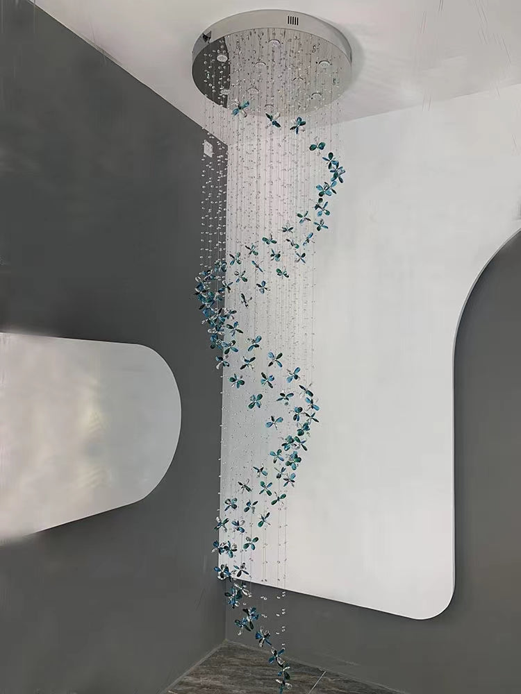 Extra Large Creative Luxury Petal Crystal Pendant Long Chandelier for Foyer/Staircase/Entrance Dining Hall Spiral Ceiling Light-MEET LIGHTING