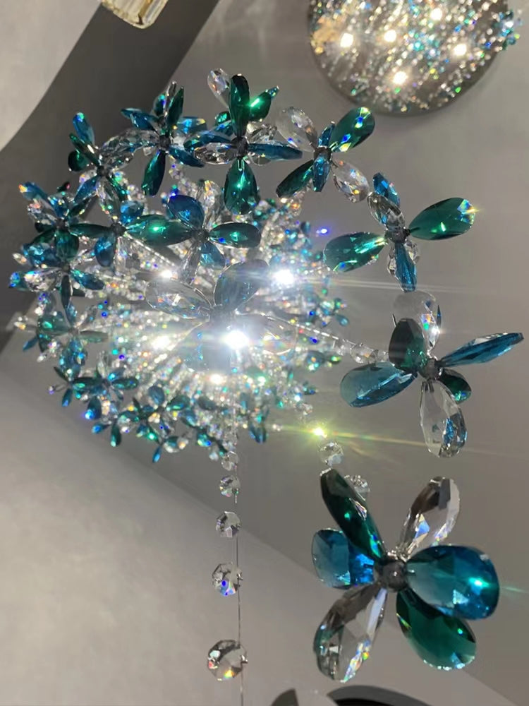 Extra Large Creative Luxury Petal Crystal Pendant Long Chandelier for Foyer/Staircase/Entrance Dining Hall Spiral Ceiling Light-MEET LIGHTING