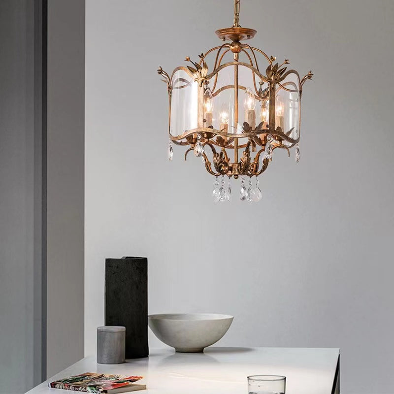 Affordable Retro Wrought Iron Glass Shade Candle Pendant Chandelier for Dining Room/Bedroom-MEET LIGHTING