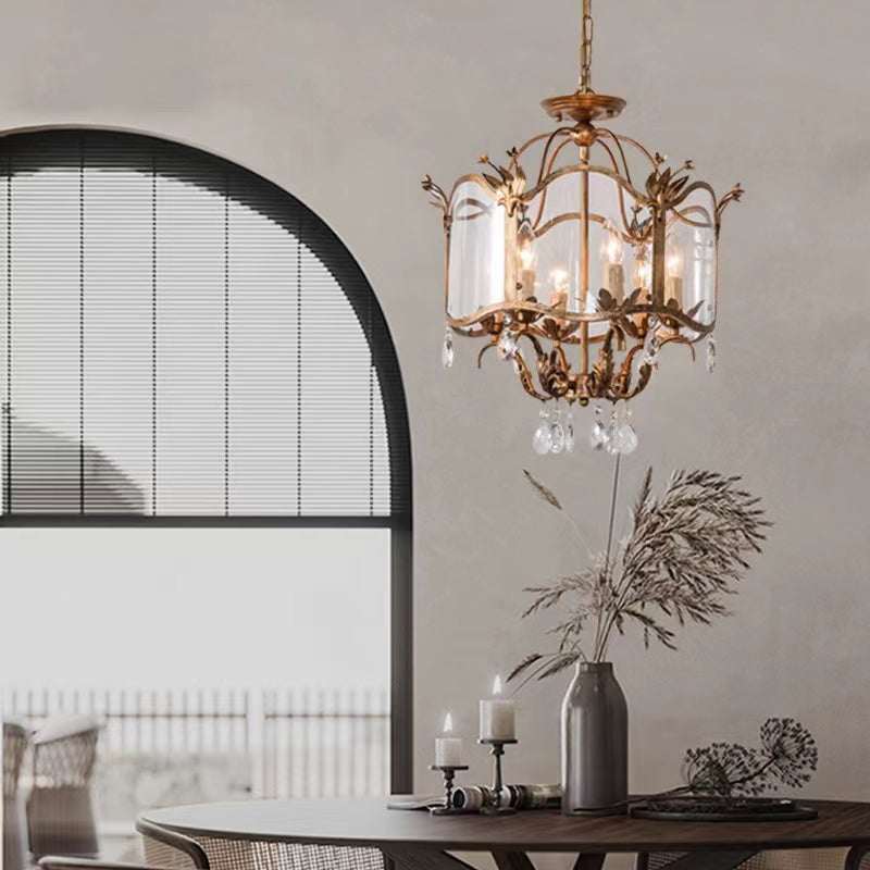 Affordable Retro Wrought Iron Glass Shade Candle Pendant Chandelier for Dining Room/Bedroom-MEET LIGHTING