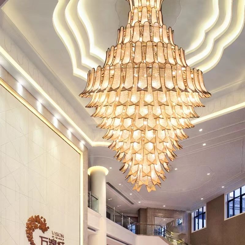 Extra Large Luxury Multi-tier Gold CrystalChandelier for Stairs/Large High-ceiling Room-MEET LIGHTING